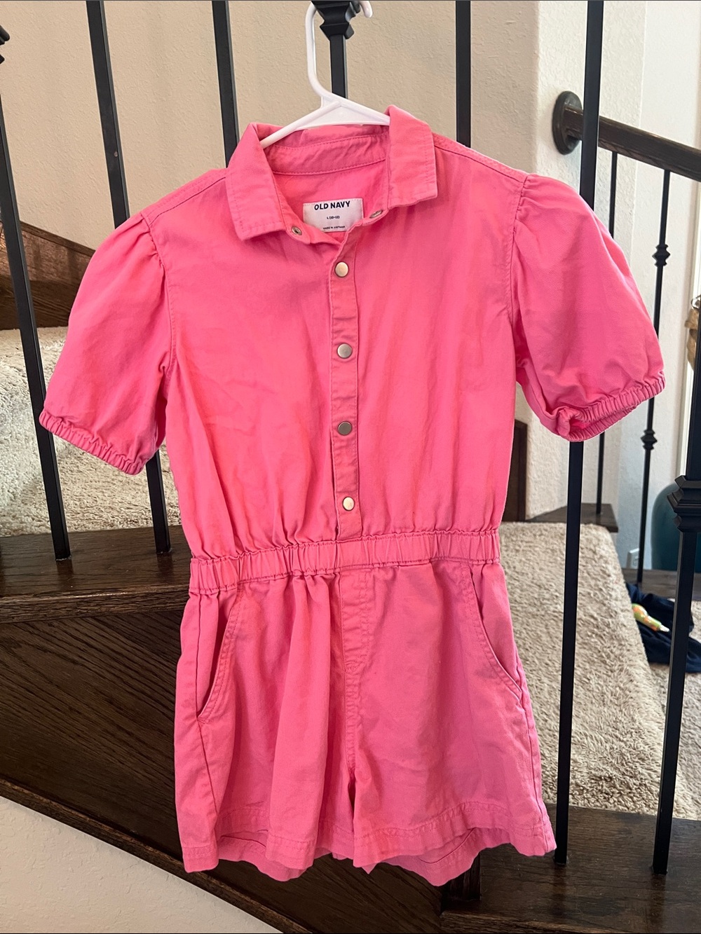 Old Navy Hot Pink Puff-Sleeve Romper